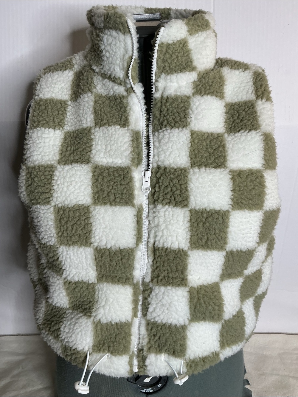 Wild Rose Olive & Cream Checkerboard Sherpa Vest